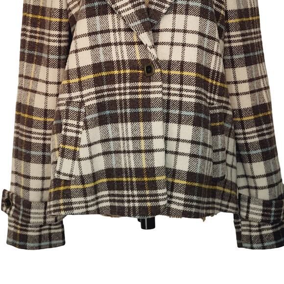 Charter Club Y2K Brown Plaid Wool Blend Short Swing Pea Coat Raglan Sleeves Sz L - Picture 5 of 15